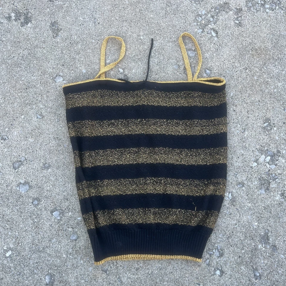 Miss Valentino Boutique Vintage Knit Sweater Top Size 42 Black Gold 1970s - Image 1 of 4
