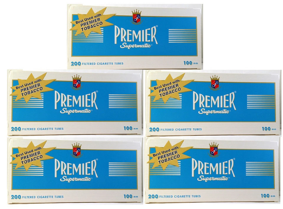 Premier Supermatic 100's Size Cigarette Filter Tubes Blue Light 5 Boxes - 3097-5 - Image 1 of 1