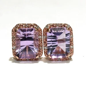 Neu 10k Rotgold 0,05ct Diamant Amethyst natürlicher Edelstein Heiligenschein Ohrstecker - Bild 1 von 7