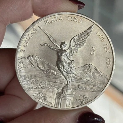 2 ONCE OZ 1999 LIBERTAD MESSICO ARGENTO SILVER PURO 999 MOLTO RARA GEM BU - Immagine 1 di 4