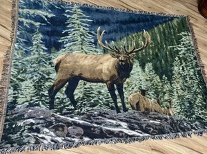 Vtg elf Tapestry Throw Blanket Rustic Cabin  - Picture 1 of 3