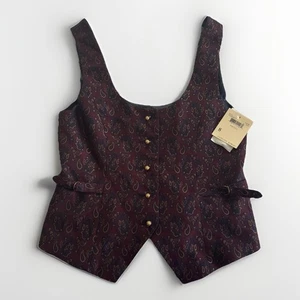 Dana Buchman Women’s Paisley Vest-8-Wine-NWT-Gold Button-Dark-Whimsigoth-Romance - Picture 1 of 7