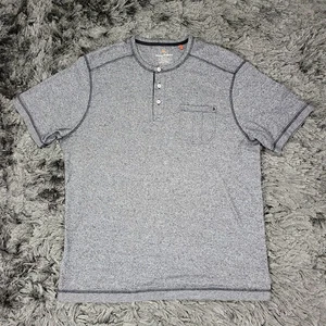 Tommy Bahama Hemd Herren Medium Grau Henley Kurzarm Brusttasche Meliert - Bild 1 von 14