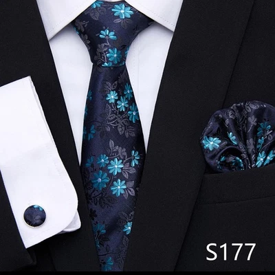 Quality Classic Floral Tie Silky Pocket Square Cufflinks Jacquard Wedding Prom - image 1 of 2