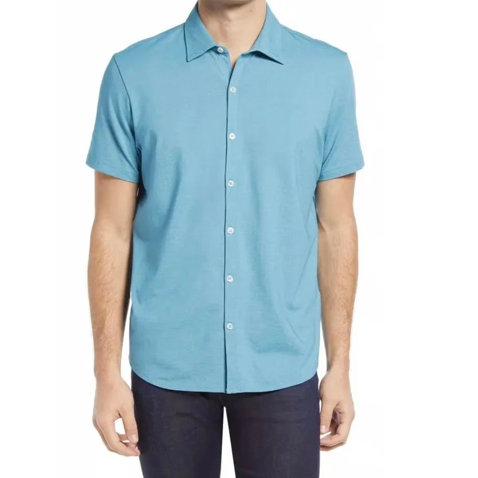 Zachary Prell Crause Knit Short Sleeve Button-Up Shirt Blue Large - Image 1 of 4