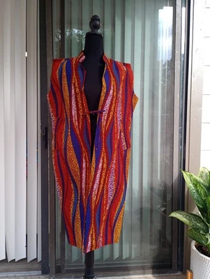 Kimono midi africano sin mangas Ankara talla grande con bolsillos  Foto 1 de 3
