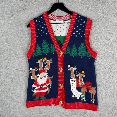 Chaleco Suéter Navidad Vintage Años 90 Para Mujer Mediano Papá Noel Estampado Completo Foto 1 de 4