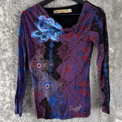 Desigual Size S Dark Floral Casual Top Purple Long Sleeve Pullover - Image 1 of 4