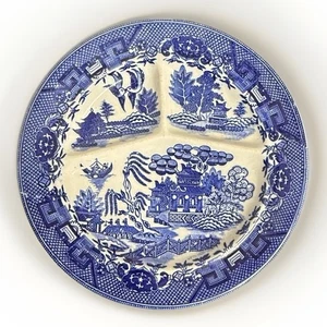 Vintage Blue Willow Transferware Divided Grill Diner Plate Made In Japan 10" - Picture 1 of 5