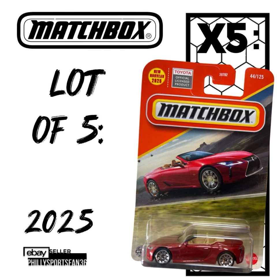 Lot Of 5: 2025 Matchbox 2021 Lexus LC 500 44/125 Metallic Red Convertible Coupe - Image 1 of 1