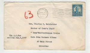 1937 PACQUEBOT FALMOUTH MASS & ROMA MEDITERRANEAN CRUISE VIA SS REX TO GIBRALTER - Picture 1 of 2