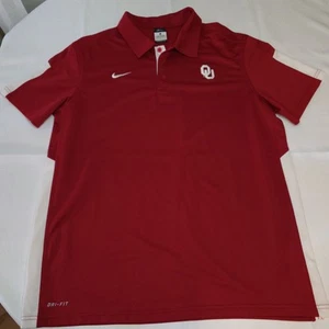 Oklahoma Sooners University Nike Polo Shirt Mens Large Red and white Dri Fit - Picture 1 of 7