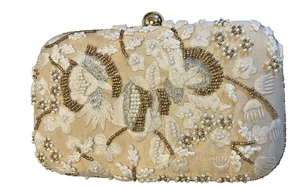 Badgley Mischka Beaded Minaudiere Crossbody/clutch Silver Metallic - Picture 1 of 8