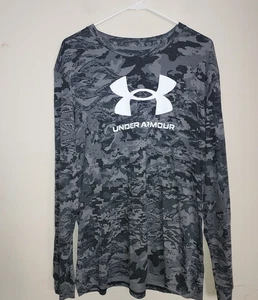 Under Armour Mens Camo Shirt Large Crew Pullover Long Sleeve Loose Gray Black - Picture 1 of 5
