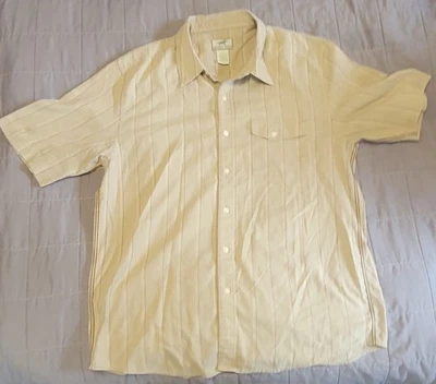 Horny Toad Shirt Mens Large Tan Beige Striped Short Sleeve Button Up Pocket - Image 1 of 4