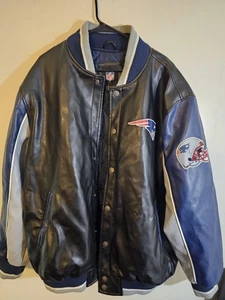 NFL New England Patriots Vintage Black Leather Jacket Huge Back Logo 3XL XXXL - Bild 1 von 9