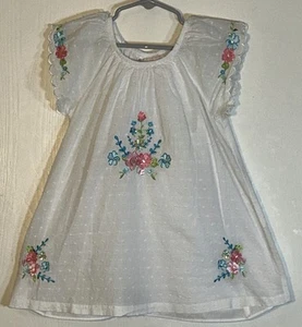 Bonnie Jean Little Girl Sz 5 White Embroidered Colorful Flowers Scalloped Sleeve - Picture 1 of 10