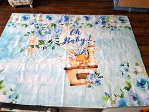 'Oh Baby! Mantel de fiesta de ducha unisex 60x80 floral elefante jirafa globo - Imagen 1 de 3