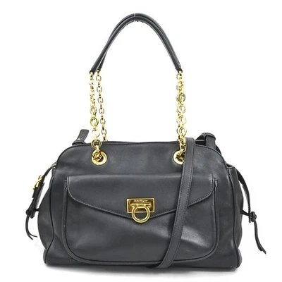 Auténtico Bolso de Hombro Salvatore Ferragamo Gancini Negro/Dorado Cuero/Metal - r10760k Foto 1 de 4