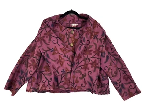 URU Womens Long Sleeve Floral Purple Scarf One Size Wool Button Up 3D Jacket - Picture 1 of 14