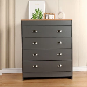 Chest of Drawers 4 Drawer Storage White/Grey & Pine Wooden Oak Storage Furniture - Picture 1 of 29