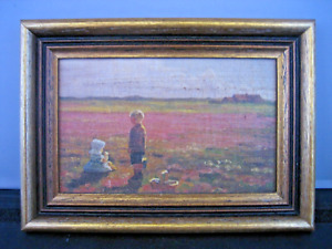 Vintage framed landscape oil painting reproduction print (12.5 cm x 17.5 cm)
