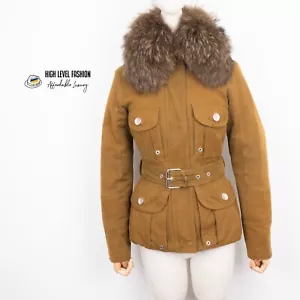 MONCLER Womens Brown Down Jacket Puffer Belted and Real Fur Removable Collar S 1 - Picture 1 of 22