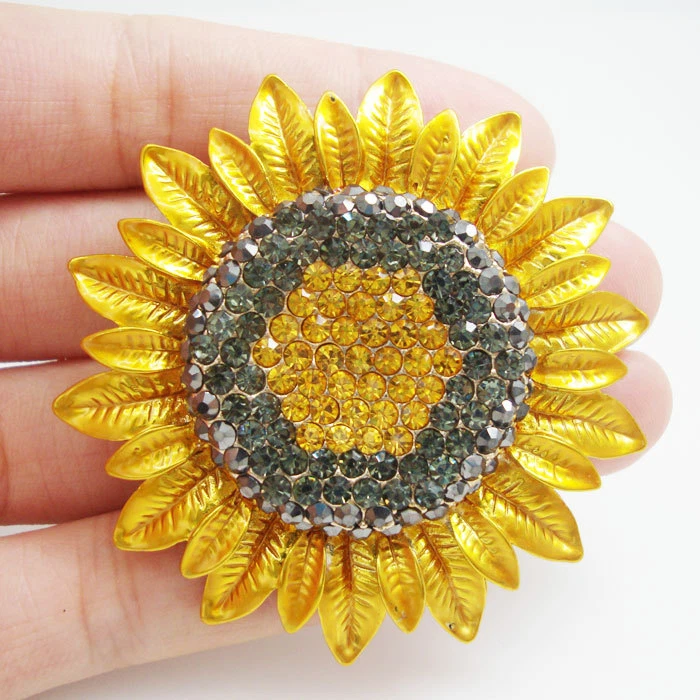 Broche prendedor de cristal con estrás amarillo flores girasol encantador joyería de moda Foto 1 de 3