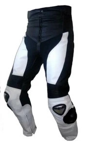 Motorcycle White & Black Custom Leather Racing Pants Motorbike Riding Trouser  - Bild 1 von 3