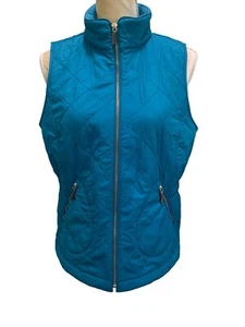 Talbots Quilted Sleeveless Puffer Vest M Petite Teal Blue Fleece Lined Pockets - Picture 1 of 4