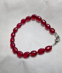 AAA+ Red Ruby Hydro Gemstone 8x10 mm Oval Beads 925 Silver 7" String Bracelets - Picture 1 of 7