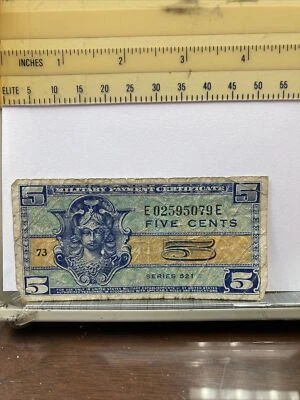 1954 SERIES 521 5 FIVE CENTS MPC MILITARY PAYMENT CERTIFICATE  - Image 1 of 4