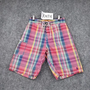 VINTAGE Polo Ralph Lauren Trunk Shorts Boys Large Youth Plaid Madras Boardshort - Picture 1 of 17