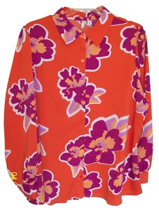 CATO - WOMEN'S Orange & Purple LONG SLEEVE Collared BUTTON UP Top Sz 22/24W (C1) - Picture 1 of 6