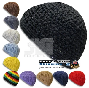 100% Cotton KUFI Crochet Beanie Skull Cap Knit Hat Men Women 12 Colors NEW 632 - Picture 1 of 13