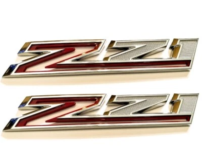 2PC 2019-2023 Chevy Silverado Z71 Emblem Fender Letter Badge Chrome Red - Image 1 of 2