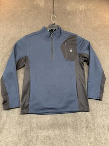 Spyder Mens Large Navy/Black Quarterzip Jacket Sweatshirt Chest Pocket - Picture 1 of 13