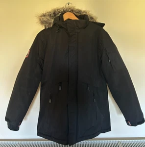 Tokyo Laundry Men's Parka Coat with Faux Fur Hood Trim in Black - Picture 1 of 16