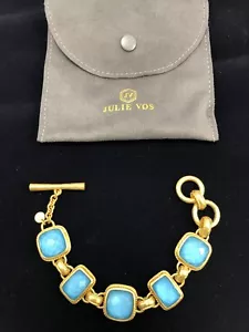 Julie Vos Armband hellblaue Steine 24 Karat Goldplatte umschaltbar verstellbar - Bild 1 von 8