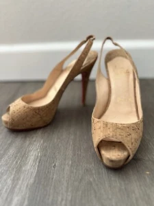 Christian Louboutin Sling Back Cork Heels, US Size 6.5 Authentic - Picture 1 of 19