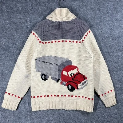 VINTAGE 50s Rockabilly Cowichan Sweater Size XL Mack Truck Knit Wool Cardigan - Image 1 of 4