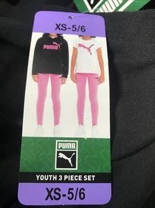 NWT PUMA Girl’s 3 Pcs Set Fleece Hoodie/T-shirt/Legging Size XS-5/6 Black/Pink - Picture 1 of 6