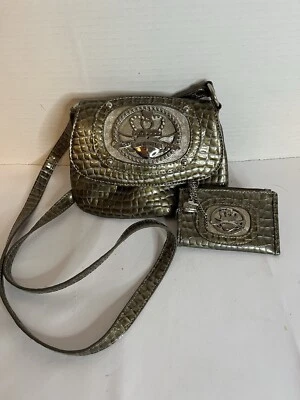 Mini Cartera Bandolera Kathy Van Zeeland Marrón Patente Cocodrilo Con Moneda/Tarjeta. Foto 1 de 4