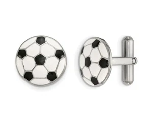 Stainless Steel Polished Soccer Ball Cuff Links - Picture 1 of 3