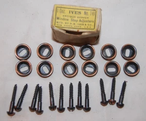 12 antike IVES Kupfer geblitzte Fensteranschlag Versteller NOS orig. Box - Bild 1 von 3
