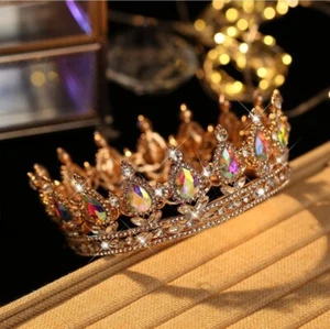 Gold Crown for Women Crystal Wedding for Girl, Pageant Prom Masquerade Birthday - Picture 1 of 3