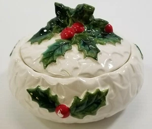 Vintage Lefton Christmas Holly Candy Bowl with Lid Japan 1970/71 - Picture 1 of 11