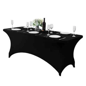 2Pack, 6FT Spandex Table Cover Fitted Rectangular Tablecloth 2PC 6FT Black - Picture 1 of 7