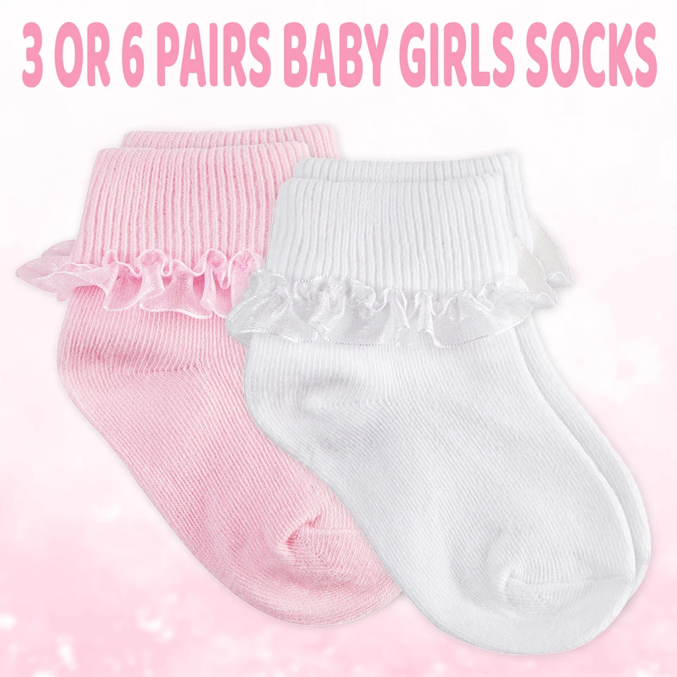 Newborn Baby Girls 3 6 Pairs Ruffle Frilly Lace Ankle Socks Turn Over Top Tutu