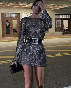 ZARA WOMAN NWT FW22 BLACK SHORT DRESS WITH RHINESTONES SIZES  XS/S 2855/206 - Picture 1 of 3